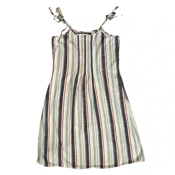 CLUB Z COLLECTION Striped Cotton Midi Sundress Cover-up sz S Tie Straps Pockets - Picture 3 of 8